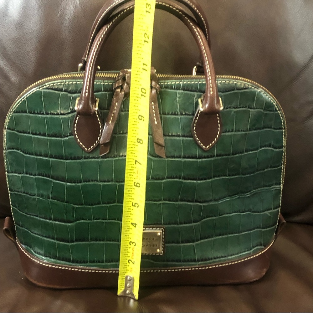 DOONEY & BOURKE Turquoise Croc Embossed & Brown Leather Handles Dome Hand Bag - Picture 14 of 17